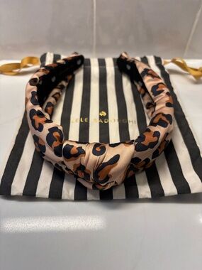 Lele Sadoughi Pink Leopard Knotted Headband with Black & Brown Spots